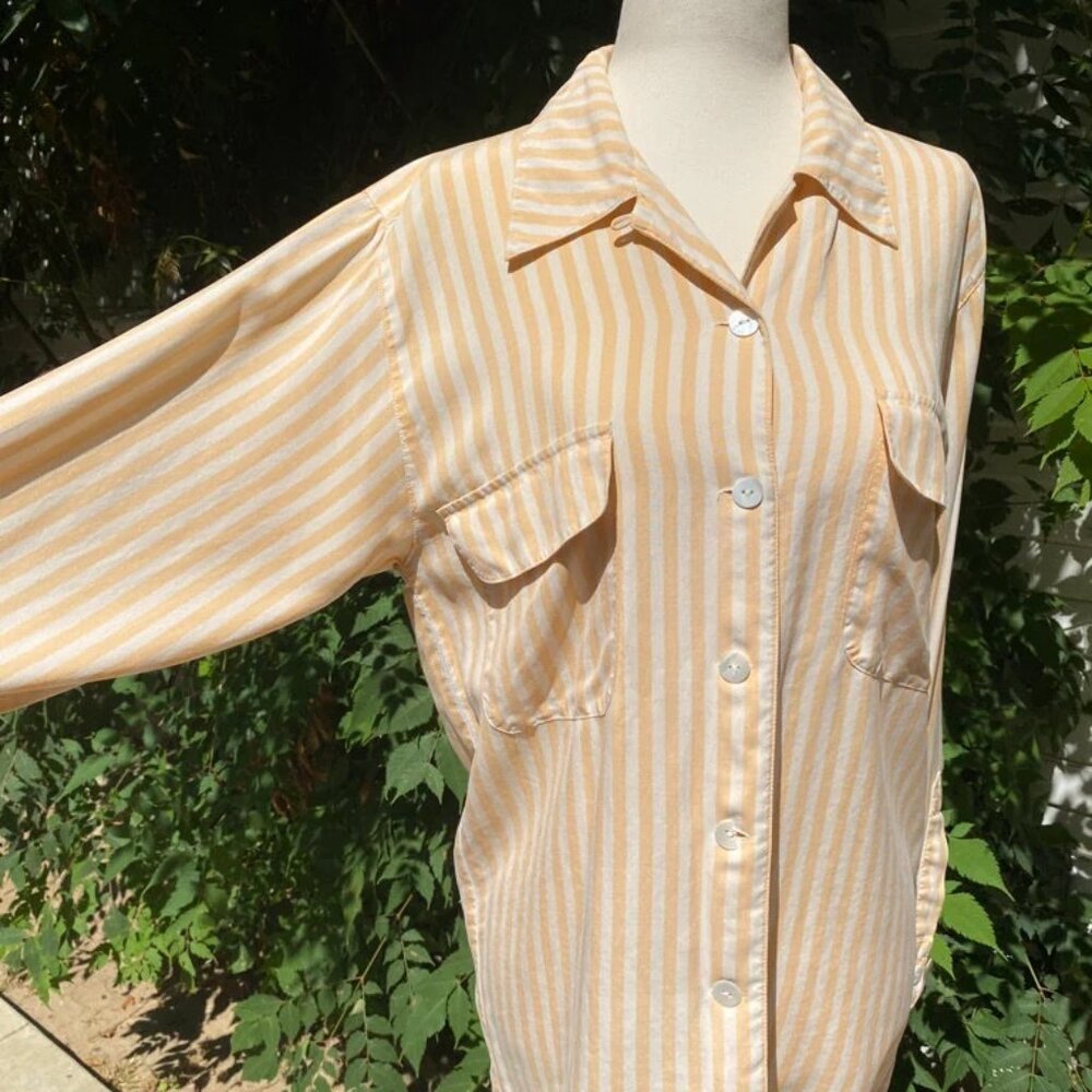 Vintage 1990s Peach Striped Button Blouse size small